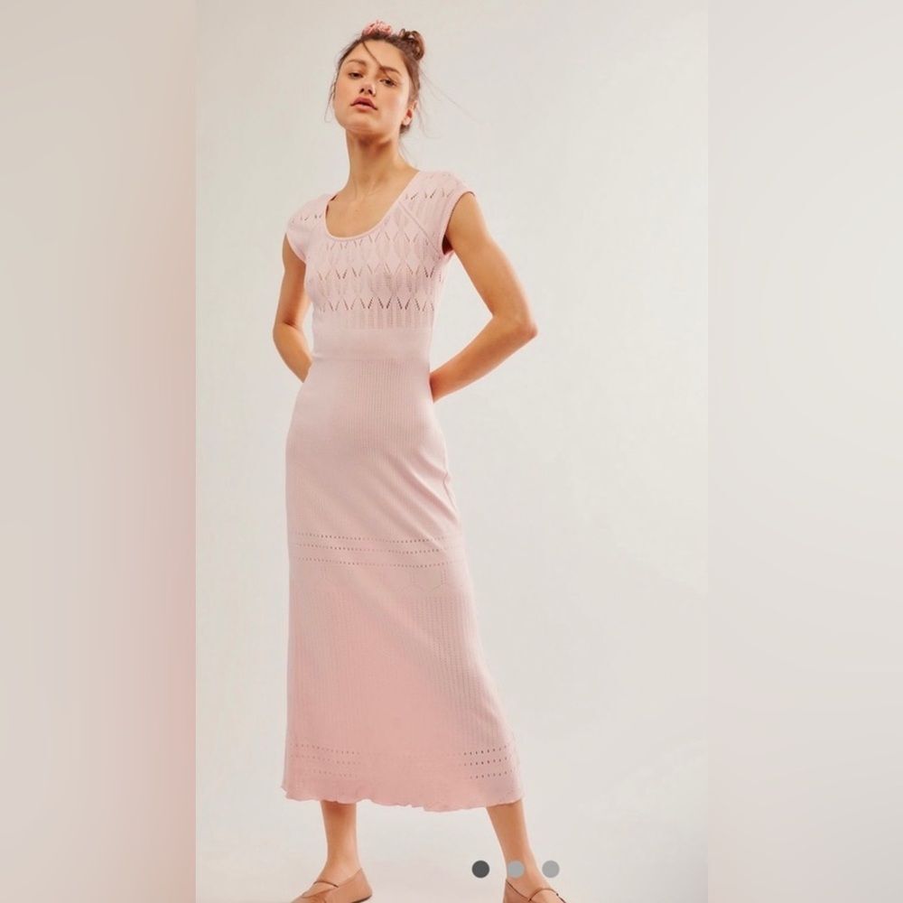 Free People Robin Seamless Midi Knit Dress Rose Pink Medium/Large